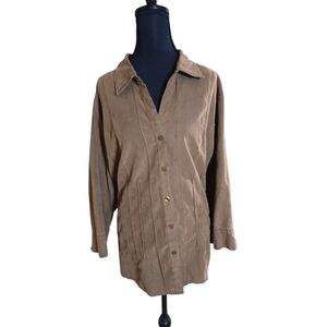 Dressbarn Faux Suede Brown   Y2K Vintage Long Sleeve Top/Shacket 22/24